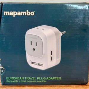 Mapambo European Travel Plug Adapter with 2 Type C and 2 Type A Ports, BNIB*